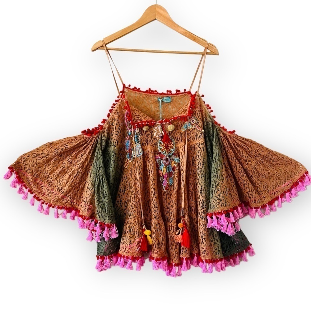 ANTICA SARTORIA Ombre Lace Beaded Tassle Southwestern Tunic NEW - Picture 6 of 15